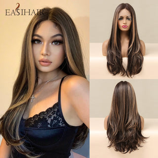 EASIHAIR Straight Blonde Lace Front Synthetic Wigs with Baby Hair Long Women's Lace Wigs High Density Natural Wig Heat Resistant ALODIA STORE
