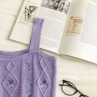Flowers Embroidery Suspender Korean V-Neck Knitting Sweet Elastic Vintage Students Cute Summer Women Knot CropTops ALODIA STORE