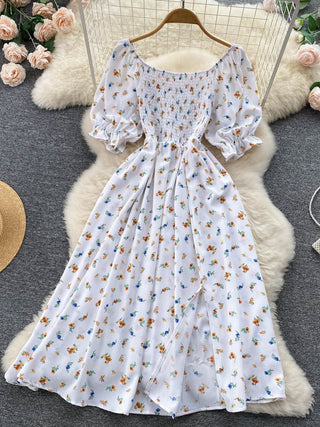 YuooMuoo Romantic Floral Print Split Long Summer Dress Puff Sleeve Party Korean style ALODIA STORE