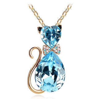 Cute Cat Pendant Necklace For Women Heart Crystal Jewelry Austrian Crystal Clavicle Chain Necklace ALODIA STORE