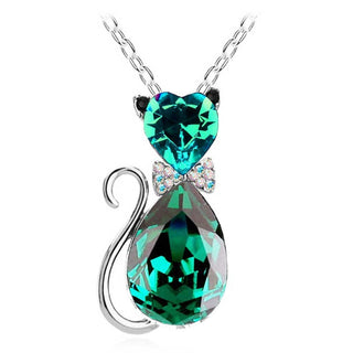 Cute Cat Pendant Necklace For Women Heart Crystal Jewelry Austrian Crystal Clavicle Chain Necklace ALODIA STORE