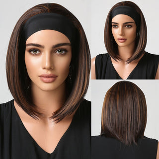 Chocolate Brown Mixed Golden Blonde Long Straight Synthetic Women's Headband Wigs Bohemian Hair For Black Women Fake Hair ALODIA STORE