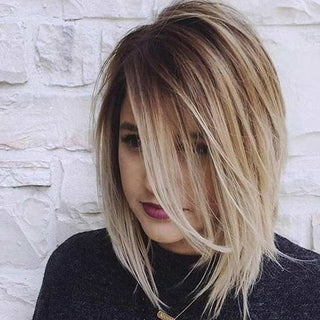 Womens Fashion Bob Wig Short Blonde Bob Wigs Black Roots Heat Resistant Synthetic Ombre Bob Hair Fancy Dress Party Wig for Women ALODIA STORE