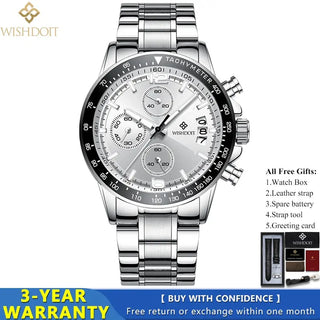 WISHDOIT New Fashion Men's Watch Top Luxury Brand Watch 30m Waterproof Luminous Stainless Steel Men's Watch Reloj hombre ALODIA STORE