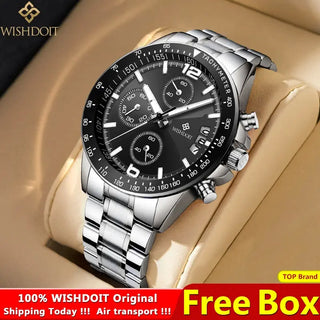 WISHDOIT New Fashion Men's Watch Top Luxury Brand Watch 30m Waterproof Luminous Stainless Steel Men's Watch Reloj hombre ALODIA STORE