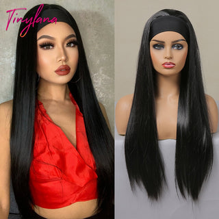 Chocolate Brown Mixed Golden Blonde Long Straight Synthetic Women's Headband Wigs Bohemian Hair For Black Women Fake Hair ALODIA STORE
