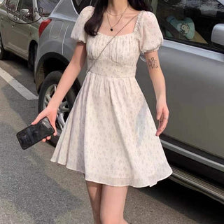 Sexy Black Dress Vintage Flower Long Puff Sleeve Chiffon Dresses ALODIA STORE