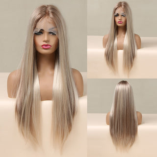 EASIHAIR Straight Blonde Lace Front Synthetic Wigs with Baby Hair Long Women's Lace Wigs High Density Natural Wig Heat Resistant ALODIA STORE