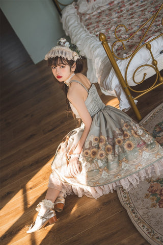 Japanese Sweet Kawaii Jsk Lolita Dress Women Vintage Victorian Sunflower Story Jsk Cartoon Summer Bow Fresh Tea Party Dresses ALODIA STORE