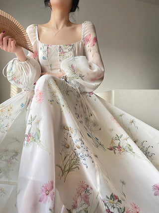 French Elegant Floral Midi dress ALODIA STORE