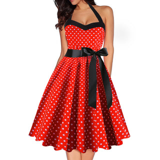 Women Red Cherry Party Dress Vintage 50s Rockabilly Hepburn Dress 2023 Elegant Summer Strapless Swing Retro Halter Pin up Dress ALODIA STORE