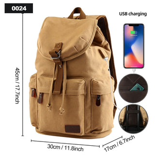 Backpack Unisex Vintage Casual Rucksack 17inch Laptop Backpack W/ USB Charging Port Schoolbag Student Mochia ALODIA STORE