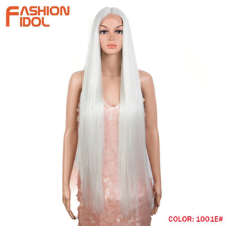 38 inch Straight Hair Synthetic Lace Front Wigs For Women High Temperature Fiber Ombre Blonde Highlight Cosplay Wig FASHION IDOL ALODIA STORE