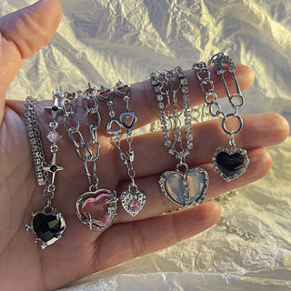 Y2K Accessories Fashion Peach Heart Water Drop Pendant Necklace Pink Crystal Egirl Sweet Cool Clavicle Chain Aesthetic Jewelry ALODIA STORE