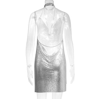 Sexy Backless y2k Metal Party Summer Dress Women Beach Night club Mini slip dress Glitter Sequin ladies Dresses Vestidos HL ALODIA STORE