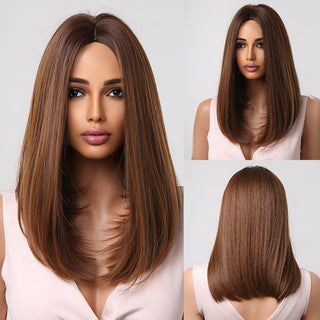 Ombre Brown Platinum Blonde Synthetic Wigs Short Straight Bob Wigs for Black Women Daily Natural Heat Resistant Hair Cosplay ALODIA STORE