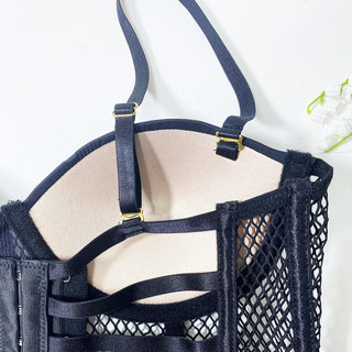 3Pcs Lace Bra and Thong Panty Set Sexy Lingerie Women Hollow Out See Through Slim Mesh Underwear Sling Summer Nightgowns ALODIA STORE