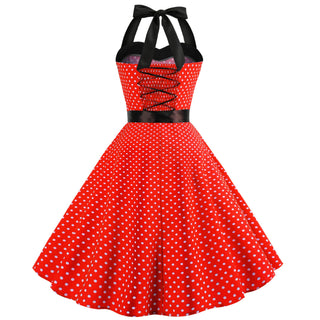 Women Red Cherry Party Dress Vintage 50s Rockabilly Hepburn Dress 2023 Elegant Summer Strapless Swing Retro Halter Pin up Dress ALODIA STORE