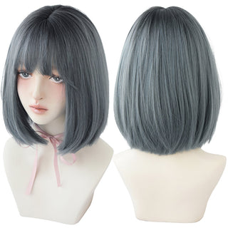 7JHH WIGS Short Bob Straight Ombre Blonde Wigs With Bang For Girl Black Female Synthetic Shoulder Length Crochet Hair Ginger Wig ALODIA STORE