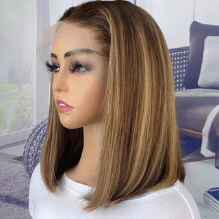 Highlight Straight Bob Wig 13X6X1 Lace Front Wigs For Women Ombre Blond Color Wigs Brazilian Remy Hair Short Bob Human Hair Wigs ALODIA STORE