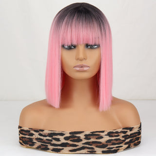 WERD Short Straight Bob Wigs for Women Synthetic wig with bangsPink Lolita Wigs Black  Blue Red Cosplay Wig ALODIA STORE