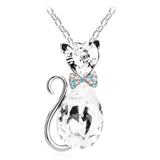 Cute Cat Pendant Necklace For Women Heart Crystal Jewelry Austrian Crystal Clavicle Chain Necklace ALODIA STORE