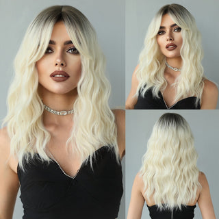 7JHH WIGS Long Wavy Wig for Woemn Natural Curly Hair Wig Synthetic Hair for Women Daily Cosplay Heat Resistant Fiber Wigs Blonde ALODIA STORE