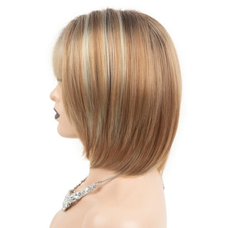 Womens Fashion Bob Wig Short Blonde Bob Wigs Black Roots Heat Resistant Synthetic Ombre Bob Hair Fancy Dress Party Wig for Women ALODIA STORE