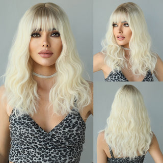 7JHH WIGS Long Wavy Wig for Woemn Natural Curly Hair Wig Synthetic Hair for Women Daily Cosplay Heat Resistant Fiber Wigs Blonde ALODIA STORE