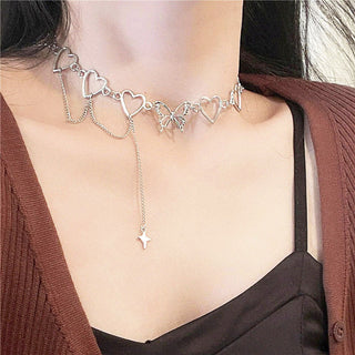 Kpop Vintage Harajuku Goth Metal Heart Neck Chains Choker Grunge Necklaces For Women Egirl Cosplay Aesthetic Accessories Jewelry ALODIA STORE