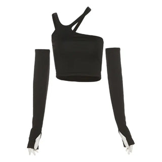 Autumn Fashion Casual Slim Solid Removable Sleeves Halter T Shirt For Women New Streetwear Wild Basic Female Top Hot ALODIA STORE