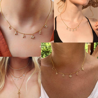 Custom Personalized Name Necklace for Women, Initial Letter Pendant Zircon Necklace, Stainless Steel Wholesale Jewelry ALODIA STORE