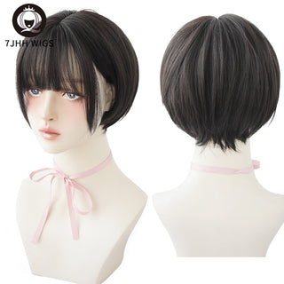 7JHH WIGS Short Bob Straight Ombre Blonde Wigs With Bang For Girl Black Female Synthetic Shoulder Length Crochet Hair Ginger Wig ALODIA STORE