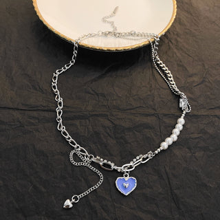 Y2K Accessories Fashion Peach Heart Water Drop Pendant Necklace Pink Crystal Egirl Sweet Cool Clavicle Chain Aesthetic Jewelry ALODIA STORE