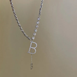Design Sense Micro Setting Zircon D Letter Pendant Long Necklace Winter Sweater Chain Fashion Jewelry For Woman Girls Party Gift ALODIA STORE