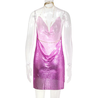 Sexy Backless y2k Metal Party Summer Dress Women Beach Night club Mini slip dress Glitter Sequin ladies Dresses Vestidos HL ALODIA STORE