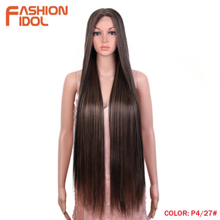 38 inch Straight Hair Synthetic Lace Front Wigs For Women High Temperature Fiber Ombre Blonde Highlight Cosplay Wig FASHION IDOL ALODIA STORE