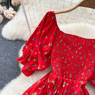 YuooMuoo Romantic Floral Print Split Long Summer Dress Puff Sleeve Party Korean style ALODIA STORE