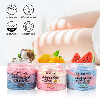 Handmade Whipped Bath Soap Clean Moisturizing Body Wash Soften Shave Cream Fruity Scent Foaming Shea Butter Rainbow Scrub 200g ALODIA STORE