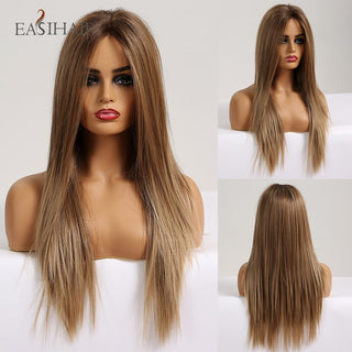 EASIHAIR Bright Blonde Lace Front Wigs Long Straight Natural Hair Wigs for Women Lace Frontal Synthetic Wig Heat Resistant ALODIA STORE