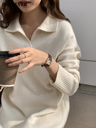 BGTEEVER Casual Thicken Warm Loose Sweater Dress Women Autumn Winter Lapel Full Sleeve Solid Long Knitted Dress Female vestidos ALODIA STORE