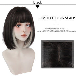 7JHH WIGS Short Bob Straight Ombre Blonde Wigs With Bang For Girl Black Female Synthetic Shoulder Length Crochet Hair Ginger Wig ALODIA STORE