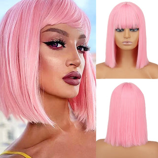 WERD Short Straight Bob Wigs for Women Synthetic wig with bangsPink Lolita Wigs Black  Blue Red Cosplay Wig ALODIA STORE