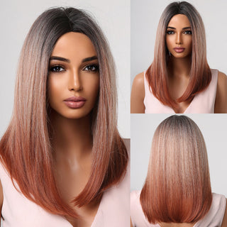Pelucas sintéticas cortas y rectas para mujeres, cabello falso resistente al calor, Rubio a marrón, Ombre, Bob con flequillo, fiesta de Cosplay diaria ALODIA STORE