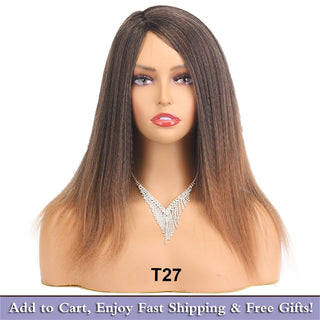 14" Black Kinky Straight Wig Female Natural Hair Woman Wigs Blonde/Brown/Red Yaki Synthetic Wig High Quality For Black Women ALODIA STORE