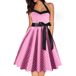 Women Red Cherry Party Dress Vintage 50s Rockabilly Hepburn Dress 2023 Elegant Summer Strapless Swing Retro Halter Pin up Dress ALODIA STORE