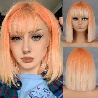 WERD Short White Grey Wig For Woman With Bangs Ladies Anime High Temperature Fiber Synthetic Cosplay Lolita Wig ALODIA STORE