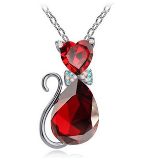 Cute Cat Pendant Necklace For Women Heart Crystal Jewelry Austrian Crystal Clavicle Chain Necklace ALODIA STORE