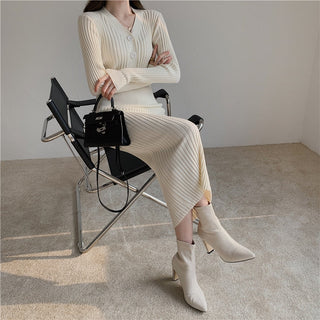 Vintage Knitted Sweater Long Sleeve Dresses Women ALODIA STORE