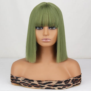 WERD Short Straight Bob Wigs for Women Synthetic wig with bangsPink Lolita Wigs Black  Blue Red Cosplay Wig ALODIA STORE